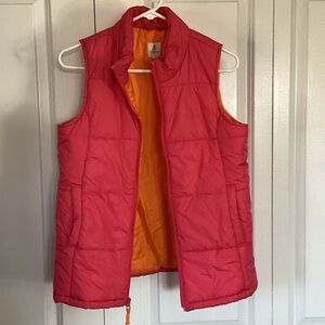 Lands' End Girls' Coral Red Puffer Vest with Orange Lining